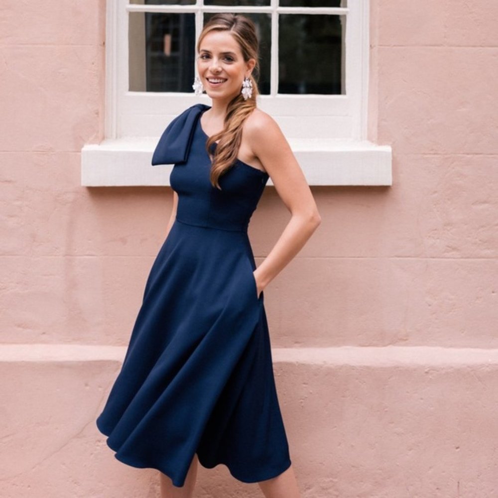 Gal Meets Glam Navy "Yvonne" one-shoulder wedding dress 10